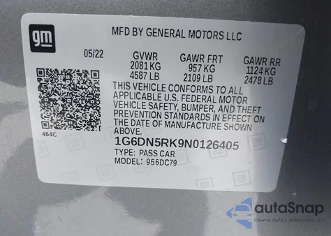 2022 Cadillac Ct5 Premium Luxury из США, поврежденный, VIN 1G6DN5RK9N0126405